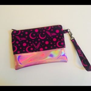 Handmade Holographic and Bats Wristlet